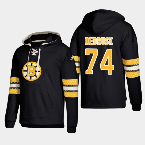 Exquisite Boston Bruins #74 Jake DeBrusk Black adidas Lace Up Pullover Hoodie for dedicated Sabres supporters