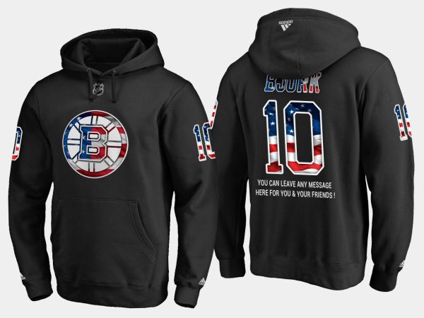 Alluring Bruins #10 Anders Bjork NHL Banner Wave Usa Flag Black Hoodie to back your beloved Sabres athletes