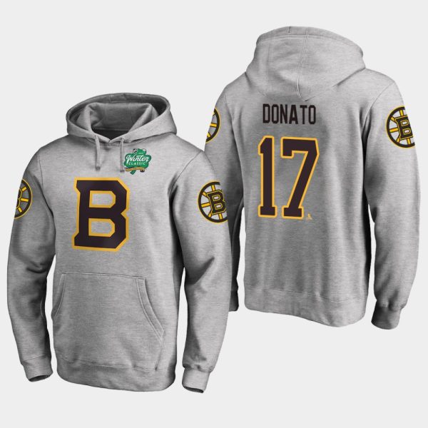 Deluxe Bruins #17 Ryan Donato Gray 2018 Winter Classic Fanatics Primary Logo Hoodie to back your beloved Sabres athletes