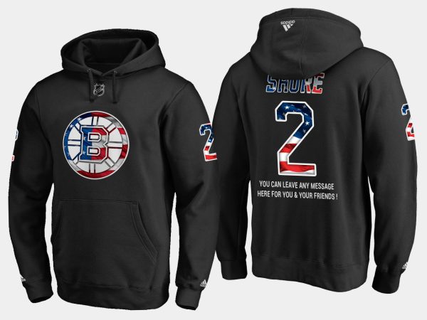 Exquisite Bruins #2 Eddie Shore NHL Banner Wave Usa Flag Black Hoodie for premium game day attire