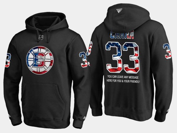Exquisite Bruins #33 Zdeno Chara NHL Banner Wave Usa Flag Black Hoodie for genuine hockey aficionados