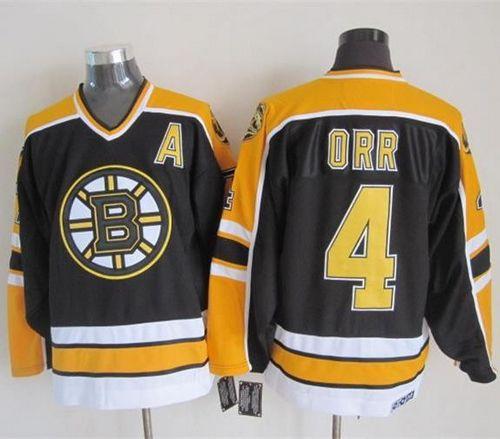 Deluxe Bruins #4 Bobby Orr Black CCM Throwback New Stitched NHL Jersey to augment your hockey keepsake collection