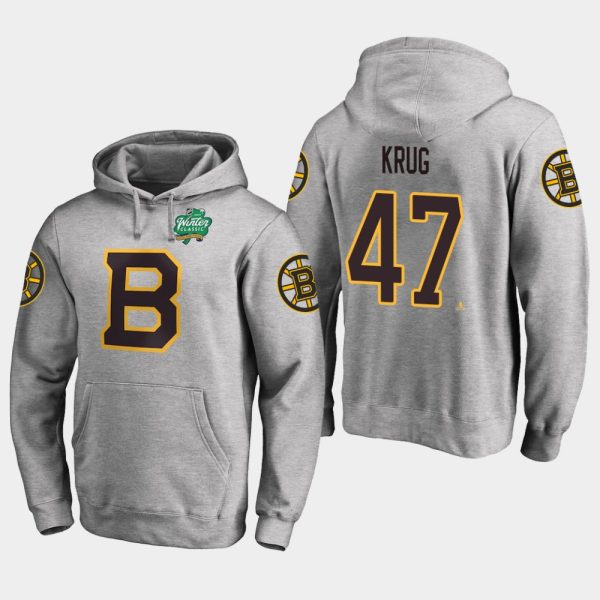 Deluxe Bruins #47 Torey Krug Gray 2018 Winter Classic Fanatics Primary Logo Hoodie for a thrilling hockey event