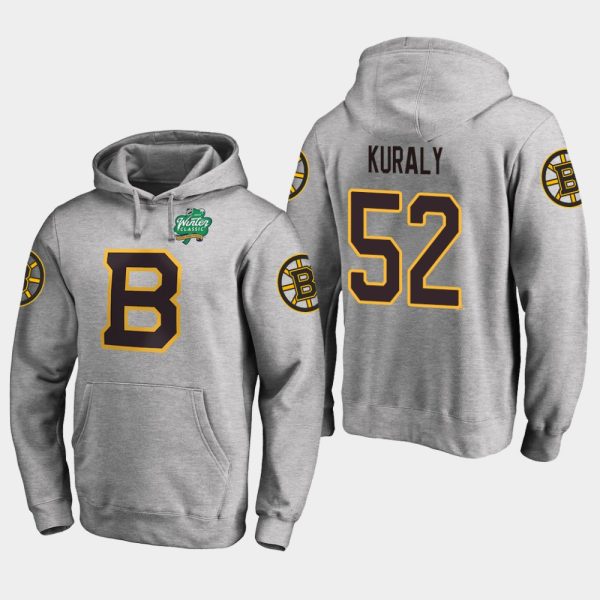 Charming Bruins #52 Sean Kuraly Gray 2018 Winter Classic Fanatics Primary Logo Hoodie as a prized hockey collectible
