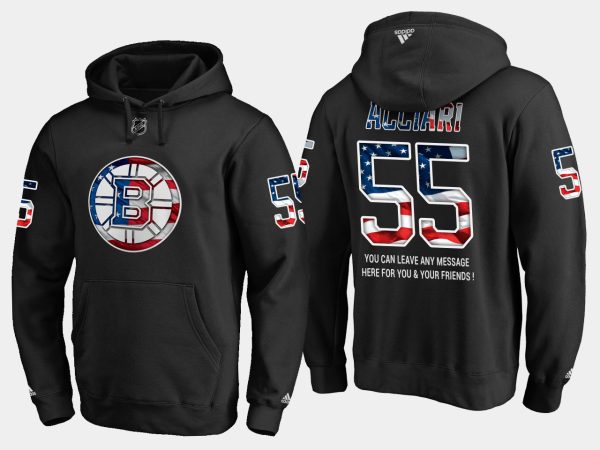 Exquisite Bruins #55 Noel Acciari NHL Banner Wave Usa Flag Black Hoodie for dedicated Sabres supporters