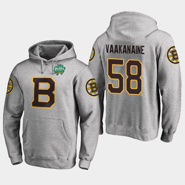 Alluring Bruins #58 Urho Vaakanaine Gray 2018 Winter Classic Fanatics Primary Logo Hoodie as a prized hockey collectible