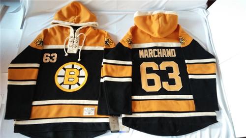 Alluring Bruins #63 Brad Marchand Black Sawyer Hooded Sweatshirt Stitched NHL Jersey to shine at the arena