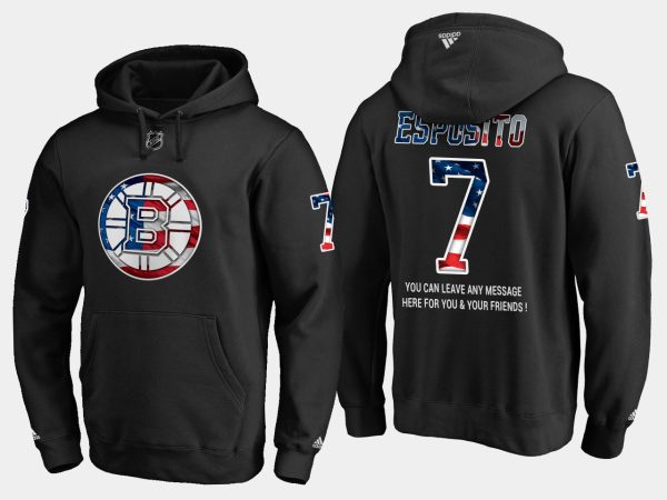 Elegant Bruins #7 Phil Esposito NHL Banner Wave Usa Flag Black Hoodie as a prized hockey collectible