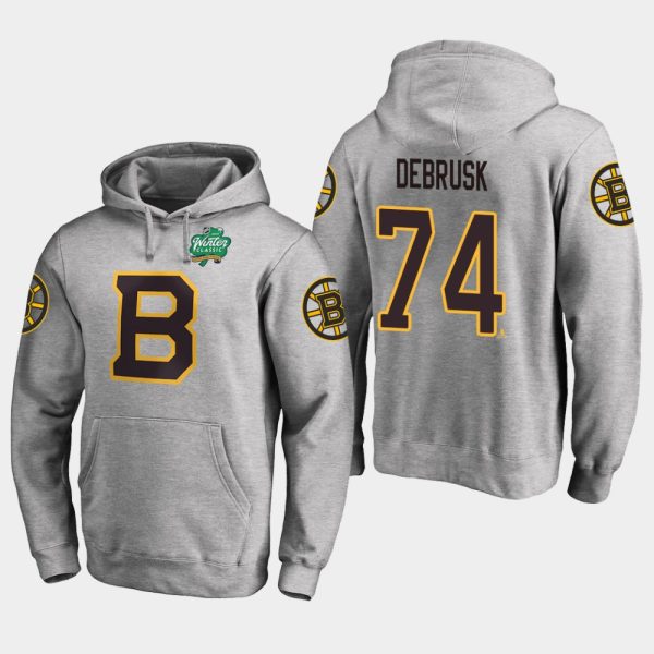 Glamorous Bruins #74 Jake DeBrusk Gray 2018 Winter Classic Fanatics Primary Logo Hoodie to back your beloved Sabres athletes