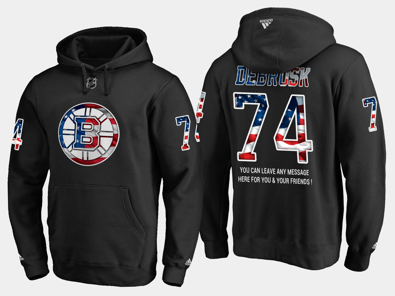 Elegant Bruins #74 Jake Debrusk NHL Banner Wave Usa Flag Black Hoodie to augment your hockey keepsake collection