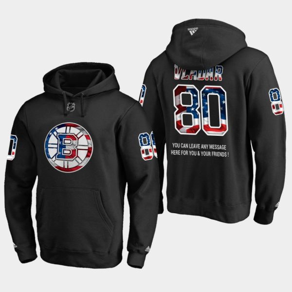 Alluring Bruins #80 Dan Vladar NHL Banner Wave Usa Flag Black Hoodie to exhibit your team allegiance