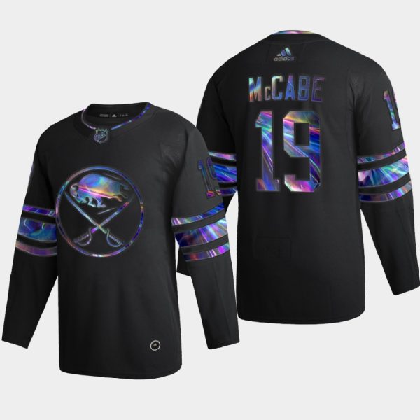Deluxe Buffalo Sabres #19 Jake McCabe Men's Nike Iridescent Holographic Collection NHL Jersey Black to exhibit your team allegiance