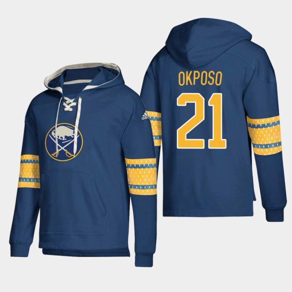Alluring Buffalo Sabres #21 Kyle Okposo Navy adidas Lace Up Pullover Hoodie for genuine hockey aficionados