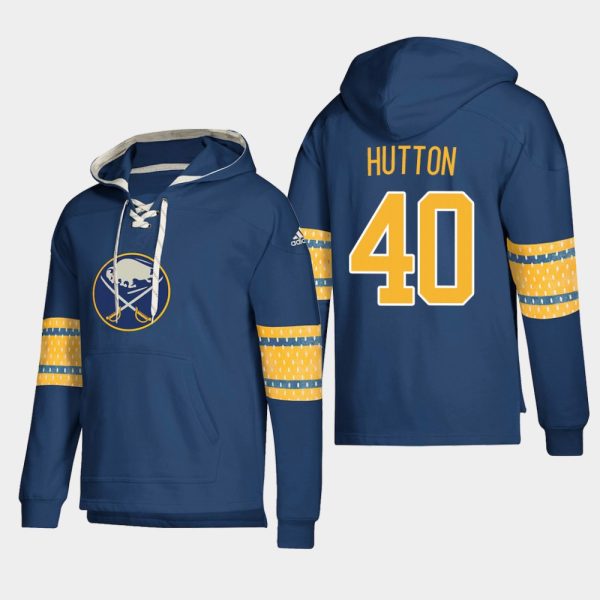 Alluring Buffalo Sabres #40 Carter Hutton Navy adidas Lace Up Pullover Hoodie for premium game day attire