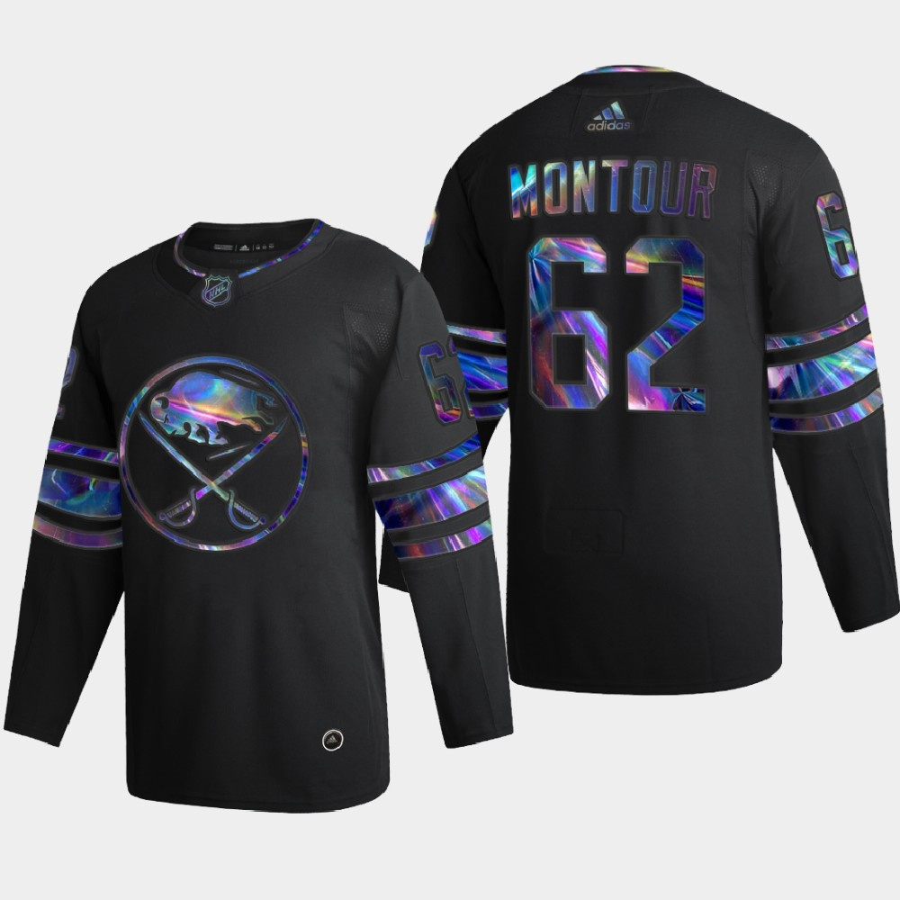 Exquisite Buffalo Sabres #62 Brandon Montour Men's Nike Iridescent Holographic Collection NHL Jersey Black to shine at the arena
