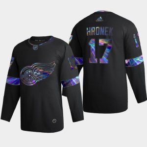 Magnificent Detroit Red Wings #17 Filip Hronek Men's Nike Iridescent Holographic Collection NHL Jersey   Black for dedicated Sabres supporters