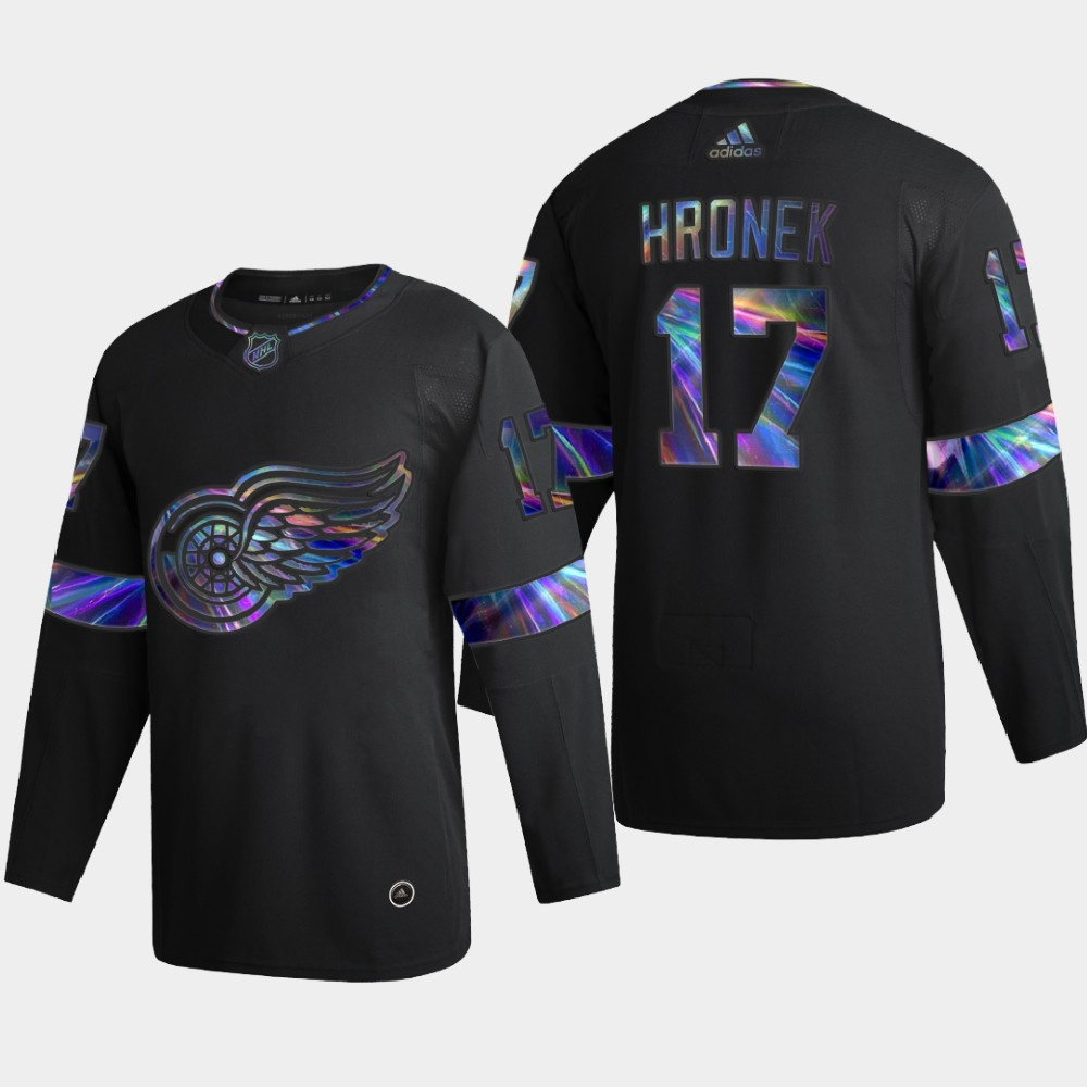 Magnificent Detroit Red Wings #17 Filip Hronek Men's Nike Iridescent Holographic Collection NHL Jersey Black for dedicated Sabres supporters