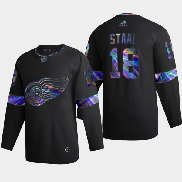 Stunning Detroit Red Wings #18 Marc Staal Men's Nike Iridescent Holographic Collection NHL Jersey Black for genuine hockey aficionados