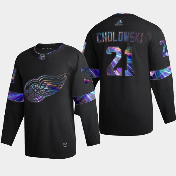 Captivating Detroit Red Wings #21 Dennis Cholowski Men's Nike Iridescent Holographic Collection NHL Jersey Black to back your beloved Sabres athletes