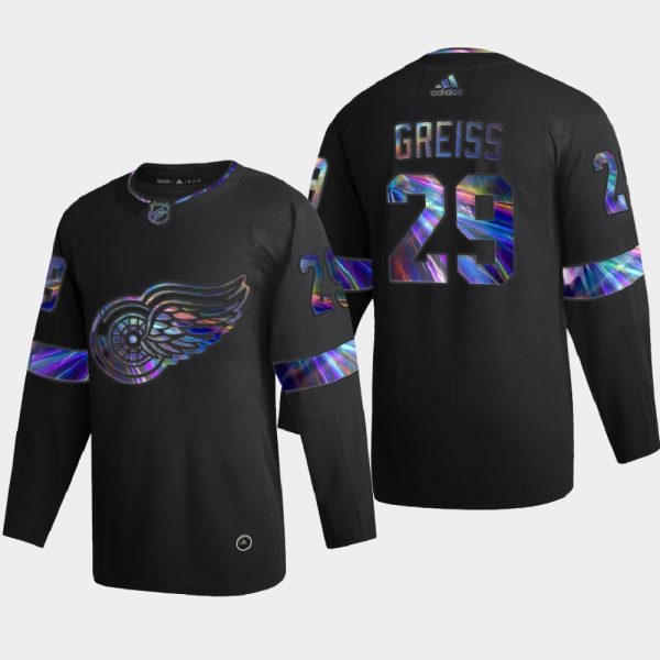 Elegant Detroit Red Wings #29 Thomas Greiss Men's Nike Iridescent Holographic Collection NHL Jersey Black to shine at the arena