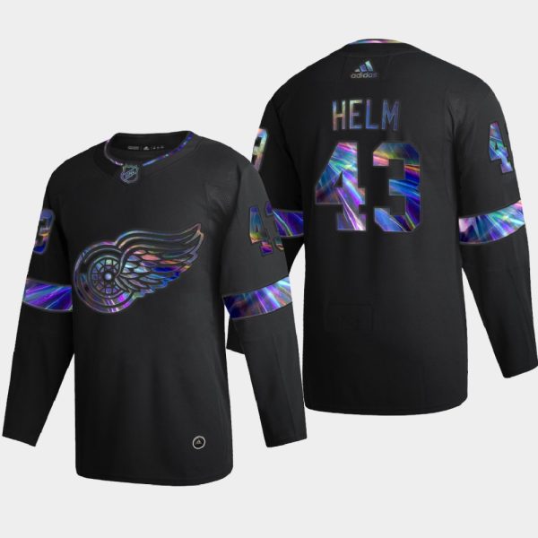 Deluxe Detroit Red Wings #43 Darren Helm Men's Nike Iridescent Holographic Collection NHL Jersey Black to back your beloved Sabres athletes