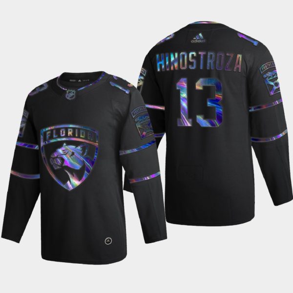 Magnificent Florida Panthers #13 Vinnie Hinostroza Men's Nike Iridescent Holographic Collection NHL Jersey Black for premium game day attire