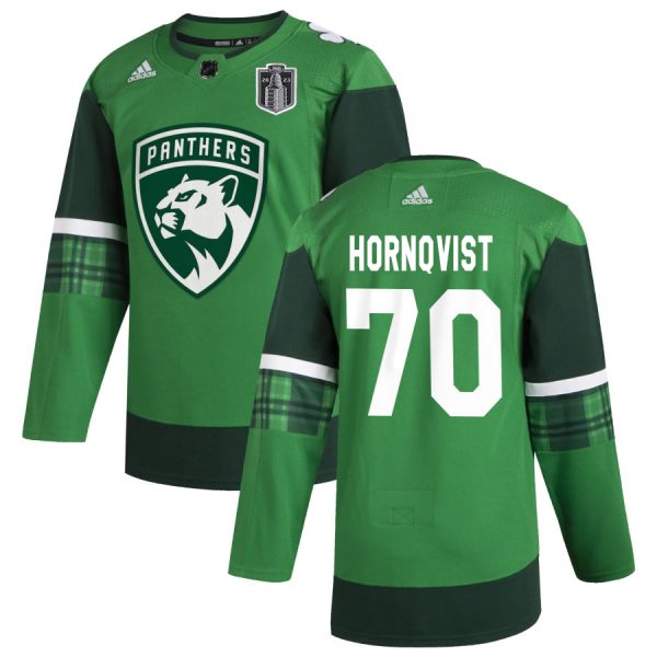 Deluxe Florida Panthers #70 Patric Hornqvist Men's 2023 Stanley Cup Final Patch Adidas St. Patrick's Day Stitched NHL Jersey Green as a prized hockey collectible