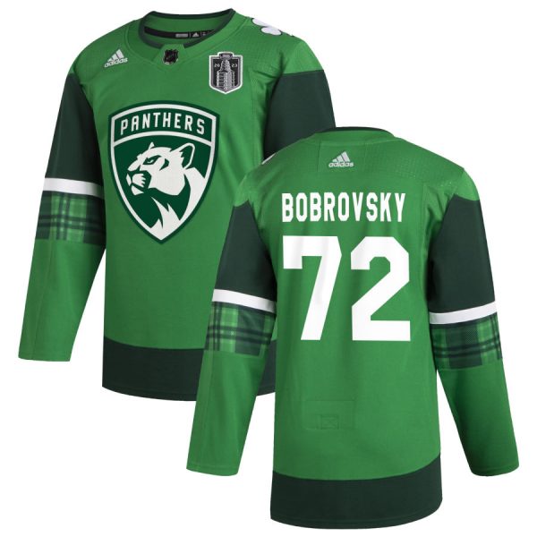 Superb Florida Panthers #72 Sergei Bobrovsky Men's 2023 Stanley Cup Final Patch Adidas St. Patrick's Day Stitched NHL Jersey Green to exhibit your team allegiance