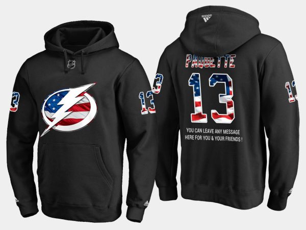 Superb Lightning #13 Cedric Paquette NHL Banner Wave Usa Flag Black Hoodie as a prized hockey collectible