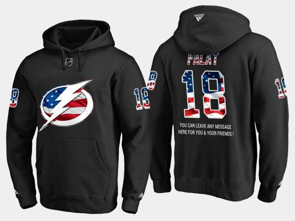 Glamorous Lightning #18 Ondrej Palat NHL Banner Wave Usa Flag Black Hoodie for genuine hockey aficionados