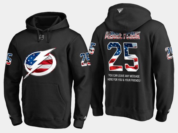 Alluring Lightning #25 Dave Andreychuk NHL Banner Wave Usa Flag Black Hoodie for dedicated Sabres supporters