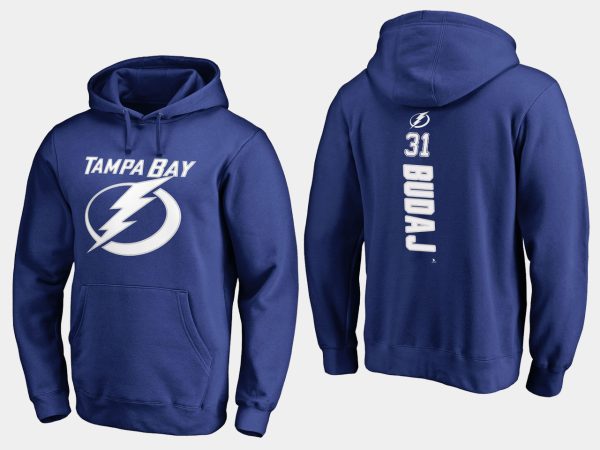 Deluxe Lightning #31 Peter Budaj Blue Name And Number Hoodie to augment your hockey keepsake collection