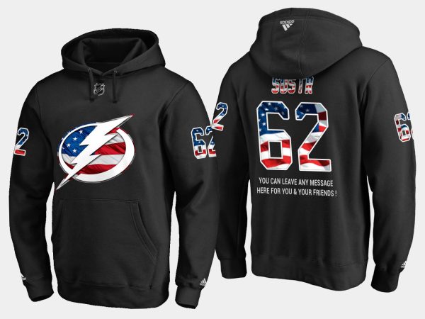 Exquisite Lightning #62 Andrej Sustr NHL Banner Wave Usa Flag Black Hoodie to back your beloved Sabres athletes
