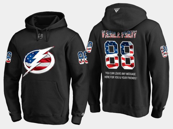 Charming Lightning #88 Andrei Vasilevskiy NHL Banner Wave Usa Flag Black Hoodie to exhibit your team allegiance