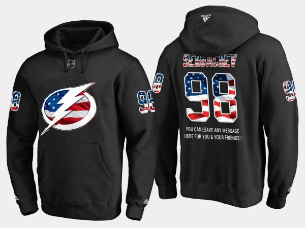 Exquisite Lightning #98 Mikhail Sergachev NHL Banner Wave Usa Flag Black Hoodie for a thrilling hockey event