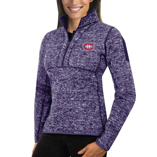 Captivating Montreal Canadiens Antigua Women's Fortune 1/2 Zip Pullover Sweater Purple to augment your hockey keepsake collection