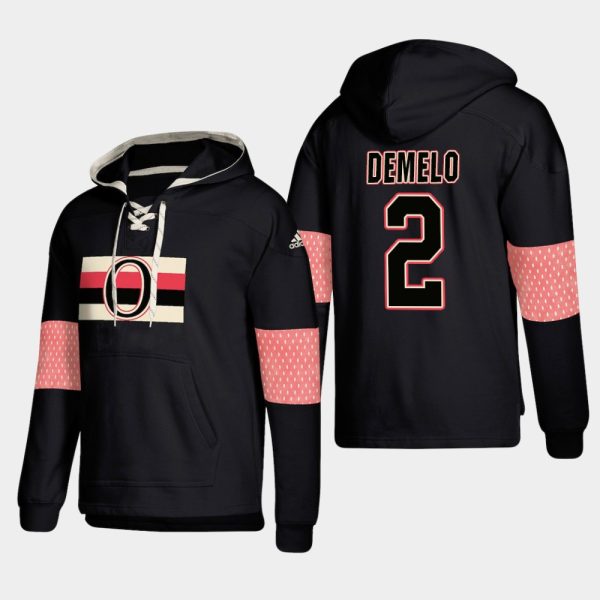 Charming Ottawa Senators #2 Dylan Demelo Black adidas Lace Up Pullover Hoodie for premium game day attire