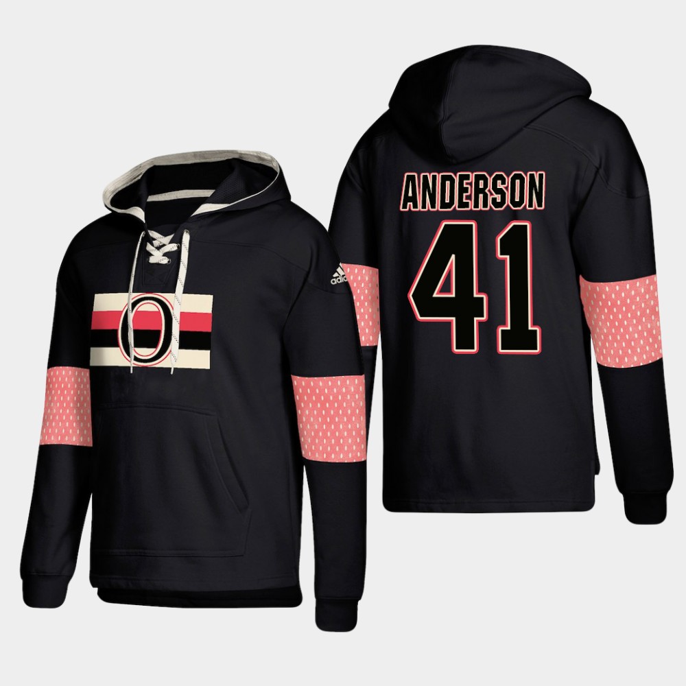 Captivating Ottawa Senators #41 Craig Anderson Black adidas Lace Up Pullover Hoodie as a prized hockey collectible