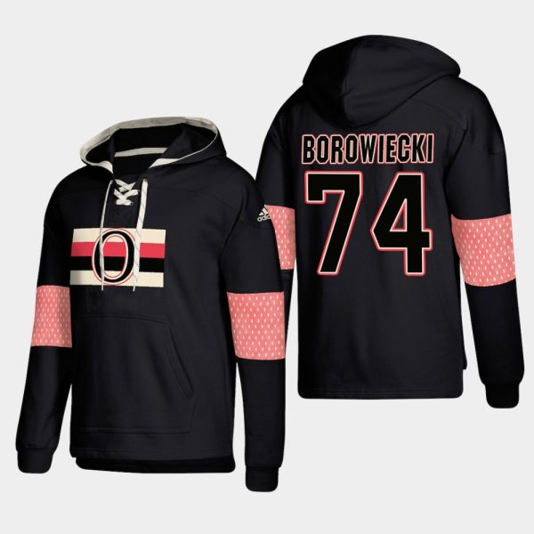Stunning Ottawa Senators #74 Mark Borowiecki Black adidas Lace Up Pullover Hoodie for premium game day attire