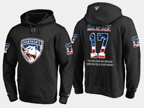 Charming Panthers #17 Derek Mackenzie NHL Banner Wave Usa Flag Black Hoodie to augment your hockey keepsake collection