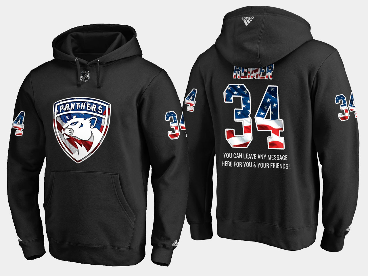 Charming Panthers #34 James Reimer NHL Banner Wave Usa Flag Black Hoodie for a thrilling hockey event