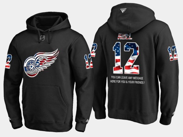 Captivating Red Wings #12 Sid Abel NHL Banner Wave Usa Flag Black Hoodie for a memorable match day