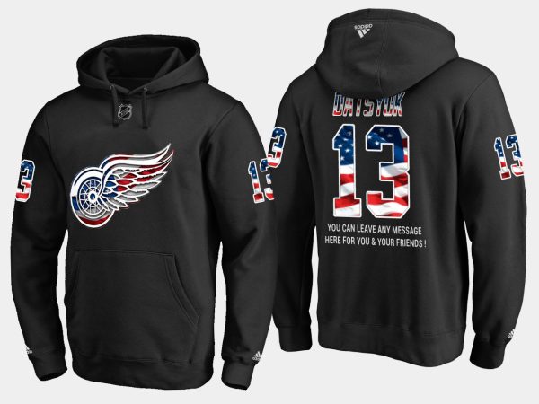Alluring Red Wings #13 Pavel Datsyuk NHL Banner Wave Usa Flag Black Hoodie for genuine hockey aficionados