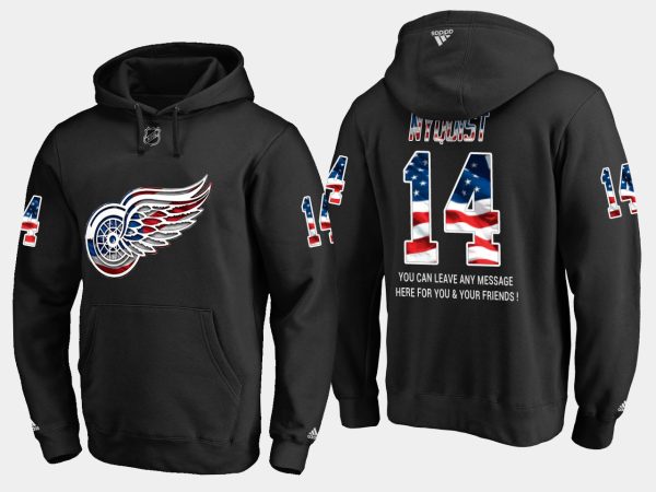 Alluring Red Wings #14 Gustav Nyquist NHL Banner Wave Usa Flag Black Hoodie for dedicated Sabres supporters