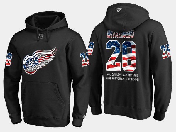 Elegant Red Wings #28 Luke Witkowski NHL Banner Wave Usa Flag Black Hoodie to augment your hockey keepsake collection
