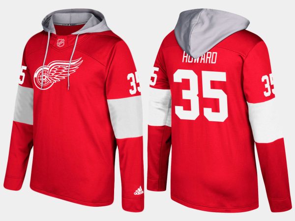 Captivating Red Wings #35 Jimmy Howard Red Name And Number Hoodie for genuine hockey aficionados