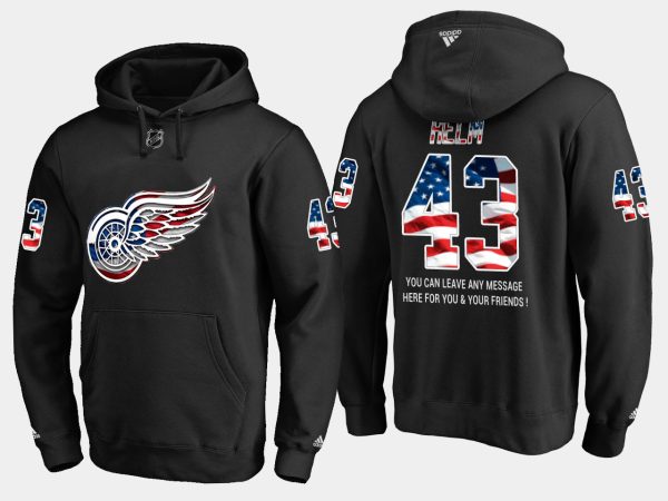 Deluxe Red Wings #43 Darren Helm NHL Banner Wave Usa Flag Black Hoodie for dedicated Sabres supporters