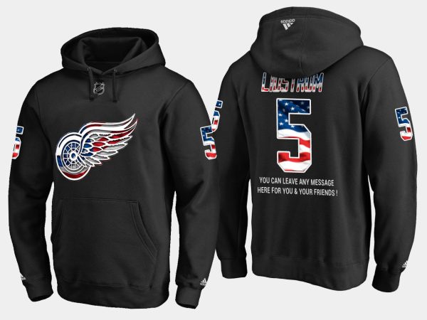 Captivating Red Wings #5 Nicklas Lidstrom NHL Banner Wave Usa Flag Black Hoodie for genuine hockey aficionados