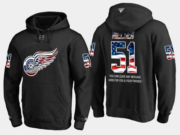 Alluring Red Wings #51 Frans Nielsen NHL Banner Wave Usa Flag Black Hoodie as a prized hockey collectible