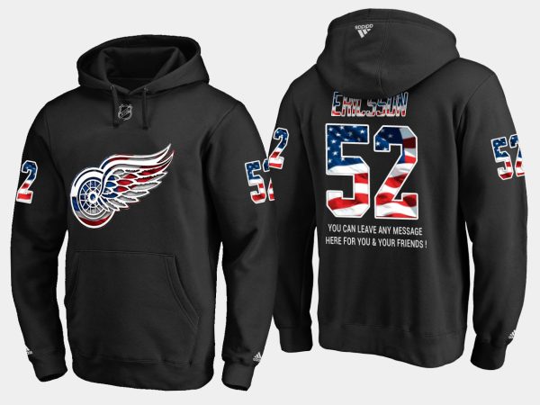 Elegant Red Wings #52 Jonathan Ericsson NHL Banner Wave Usa Flag Black Hoodie for genuine hockey aficionados